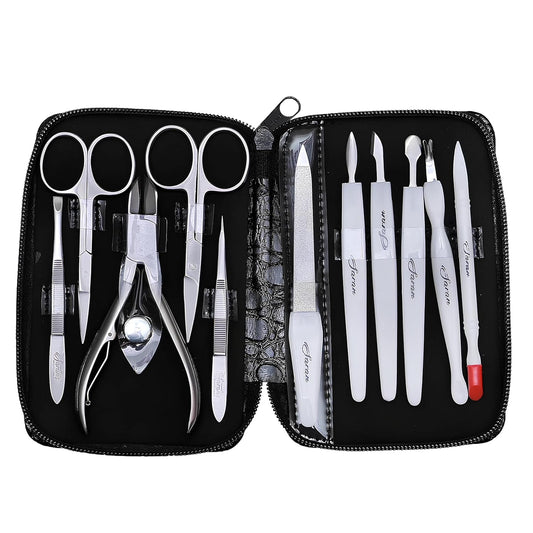 11-Piece Stainless Steel Manicure & Pedicure Tool Kit - German Quality Grooming Set for Men & Women