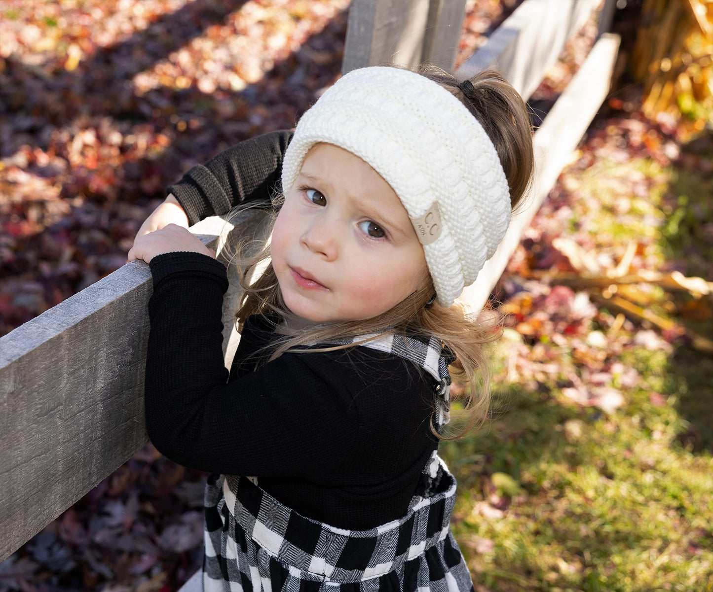 Funky Junque Exclusives Kids Ear Warmer Headband – Fleece Lined Winter Ear Wrap for Toddler Girls & Boys, Cozy Knit Head Warmer & Earmuff Headband for Cold Weather - Ivory