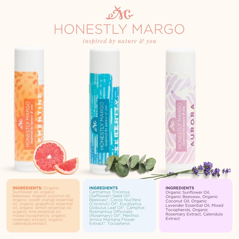 Honestly Margo Aromatherapy Balm Stick Set (Citrus, Lavender, Eucalyptus, Pack of 3) – Natural, Organic Essential Oils, Body Balm & Lip Balm | Aromatherapy Stick & Nasal Stick | Women Self Care