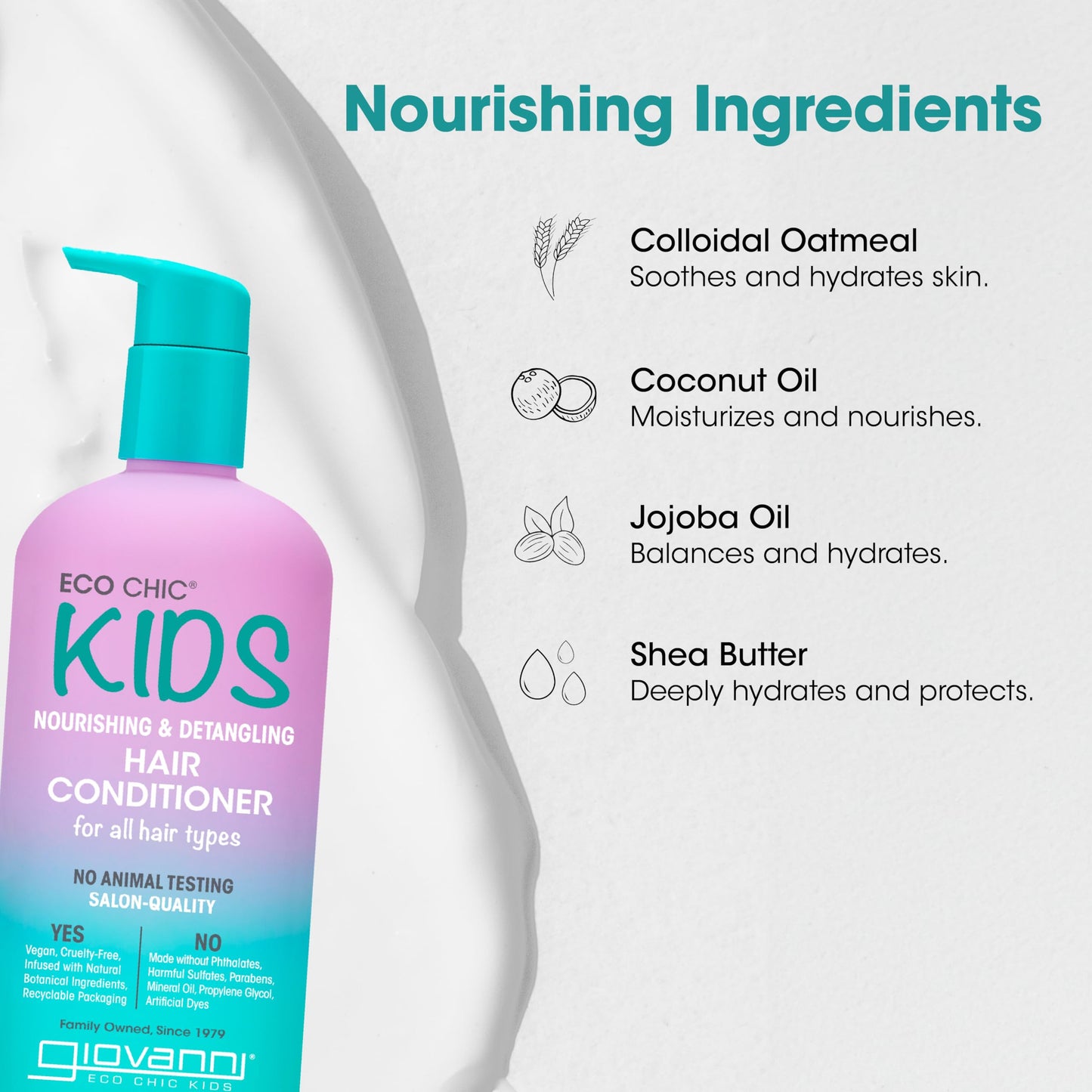 Eco Chic KIDs Nourishing & Detangling Hair Conditioner - Kids Detangler, for All Hair Types, Fresh Scent, Gentle Solution, Salon Quality, Vegan - 16.5 Fl Oz (Pack of 2)