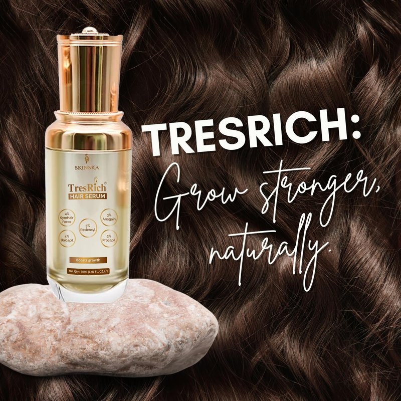 SKINSKA NATURALS TresRich Advanced Hair Serum for Men & Women, Daily Scalp & Hair Care with Redensyl, AnaGain, Procapil & Baicapil, Leave In Serum for Thicker & Healthy Looking Hair – 1.01 fl oz