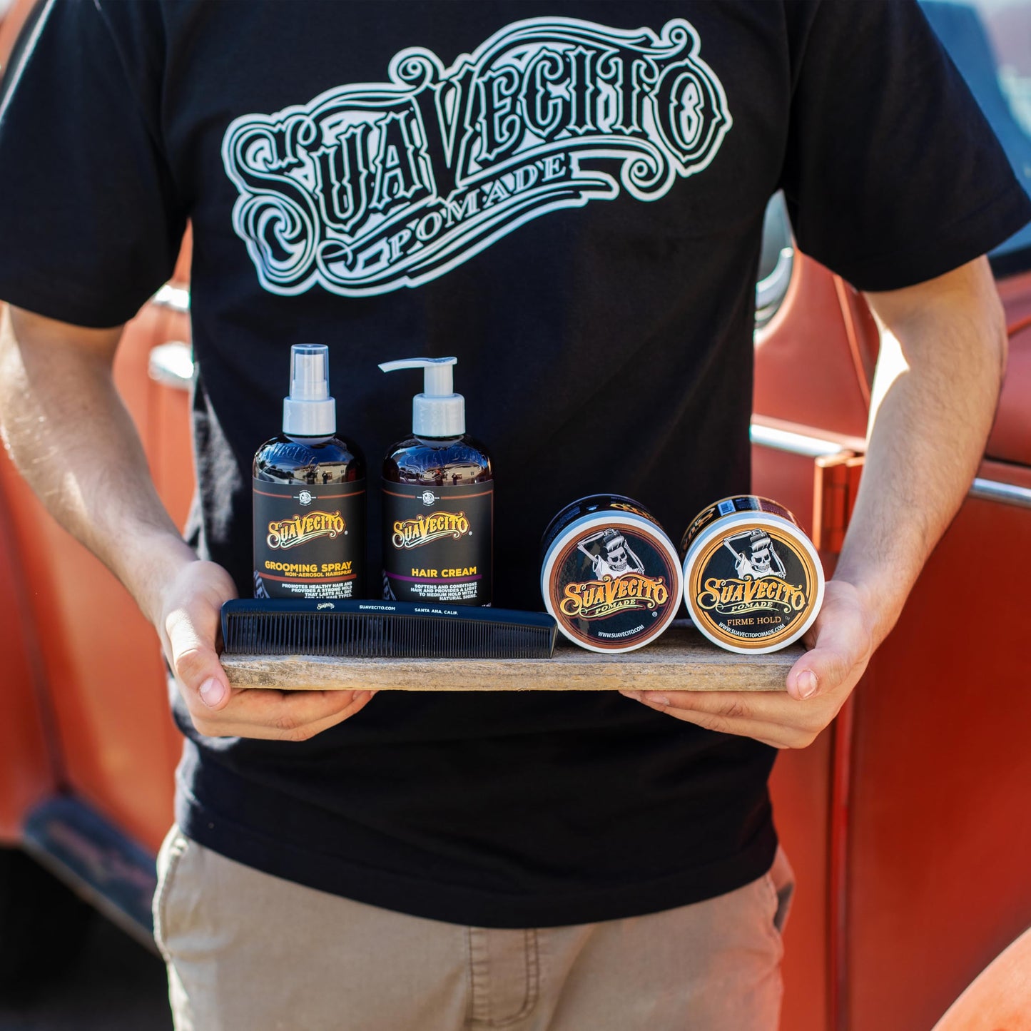 Suavecito Men's 5 PC Hair Kit - Original & Firme (Strong) Hold Medium Shine Pomade, Hair Cream and Grooming Spray, Large Deluxe Comb