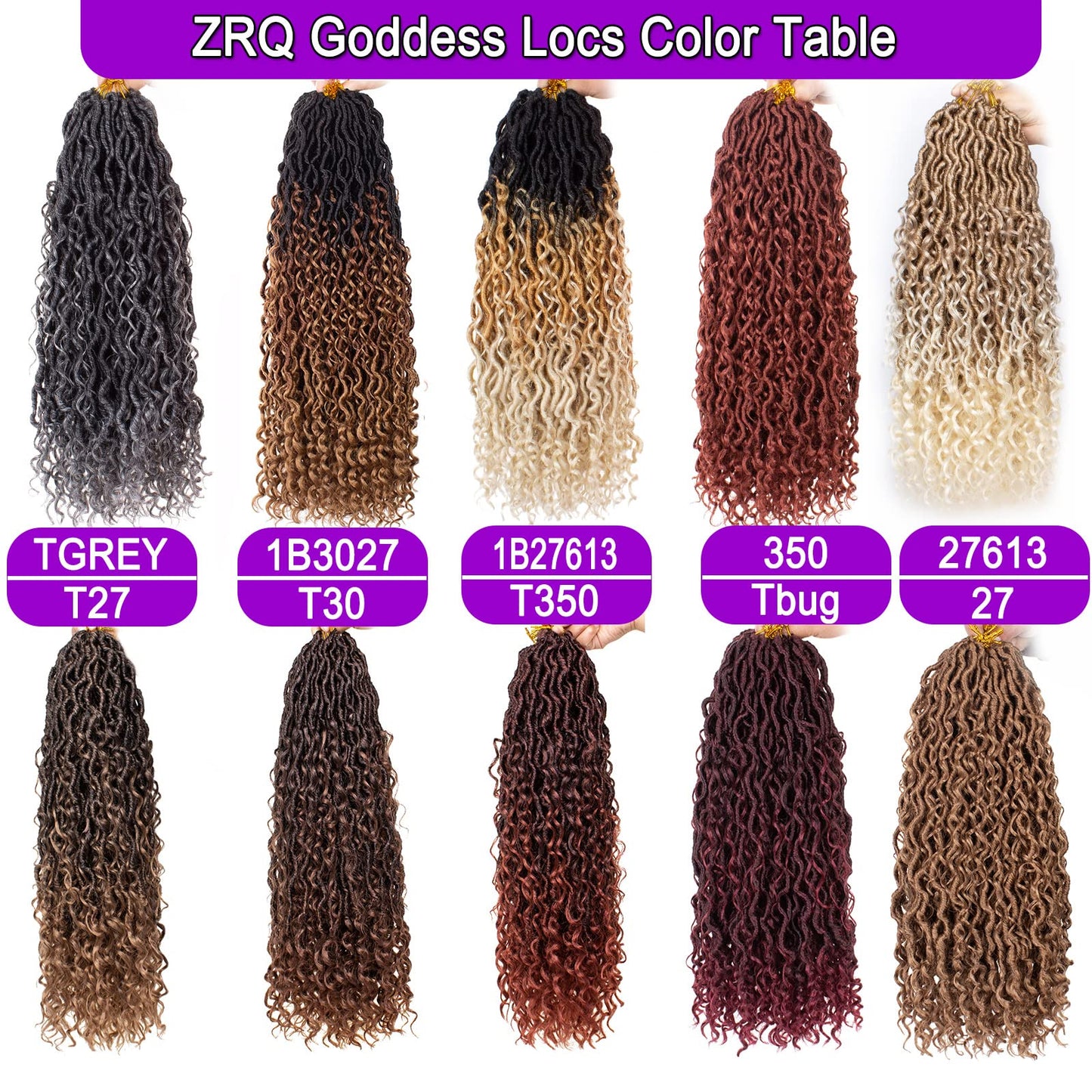 ZRQ 30 Inch Goddess Locs Crochet Hair 8 Packs Ombre Boho Faux Locs Crochet Braids, 3Tone Pre looped Bohmian Locs With Curly End Synthetic Boho River Locs Hair Extension 1B3027#