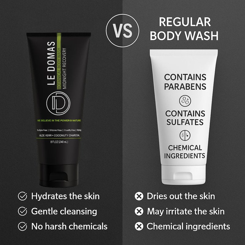 LE DOMAS Natural Body Wash with Aloe Vera, Coconut & Vitamin E โ Moisturizing Cleanser for Women & Men โ Sulfate Free, Gentle Skin Care, Vegan Body Care Products โ Travel Size Body Wash, 8 fl oz