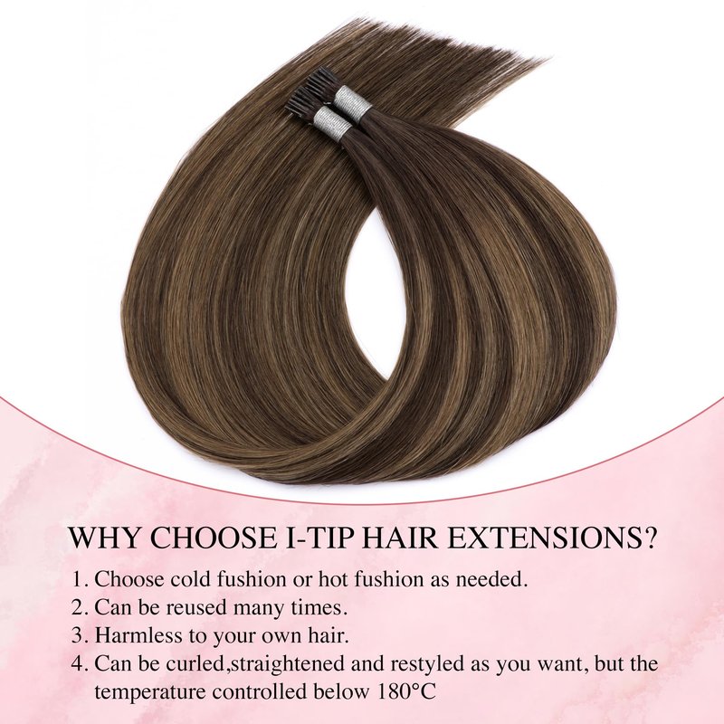 Senmy Itip Hair Extensions Real Human Hair Dark Brown Ombre to Ash Brown Highlight Fushion itips Hair Extensions 18inch Human Hair I Tip Extensions 50g Real Human Hair Extensions