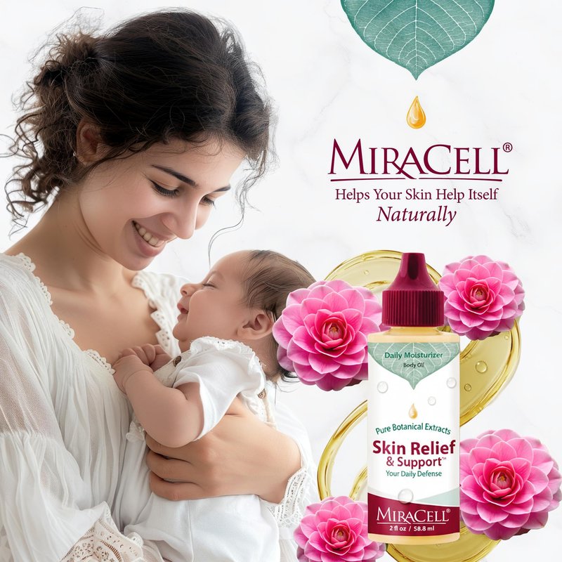 Miracell Skin Relief & Support Oil | Natural Moisturizer for Dry, Sensitive, or Irritated Skin | Soothes Cuts, Scrapes, Bug Bites, Sunburn, Chafing, Rough Hands, Cracked Cuticles & Windburn | 2 oz