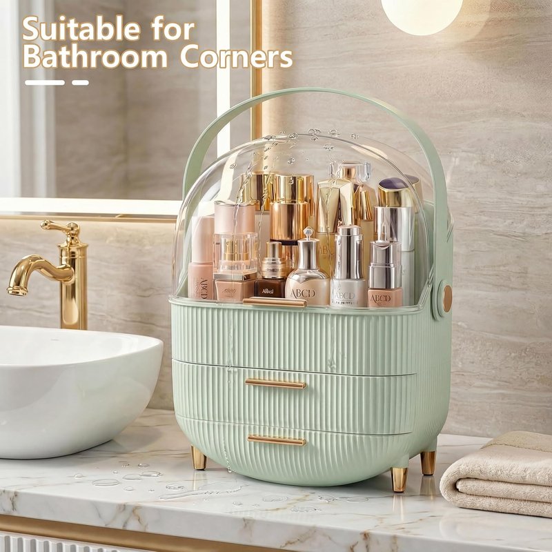 Makeup Organizer - Transparent Cosmetic Display Case for Skincare | Bathroom Countertop & Vanity, White