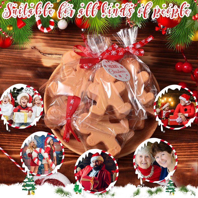 Heigble 90 Pcs Christmas Soap Bars Christmas Gift Bulk with 30 Holiday Glycerin Snowflake Xmas Tree Santa Clause Gingerbread Men Soap 30 Bag 30 Tag for Guest Coworker Bathroom(Brown,Gingerbread)