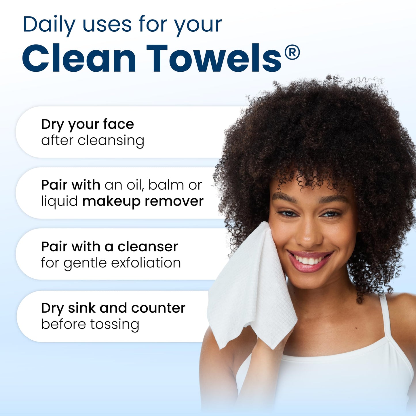 Clean Skin Club Clean Towels XL®, 100% USDA Biobased Face Towel, Disposable Face Towelette, Eczema Association Accepted, Makeup Remover Dry Wipes, Ultra Soft, 50 ct per pack, 6 Packs, 300 Ct Total