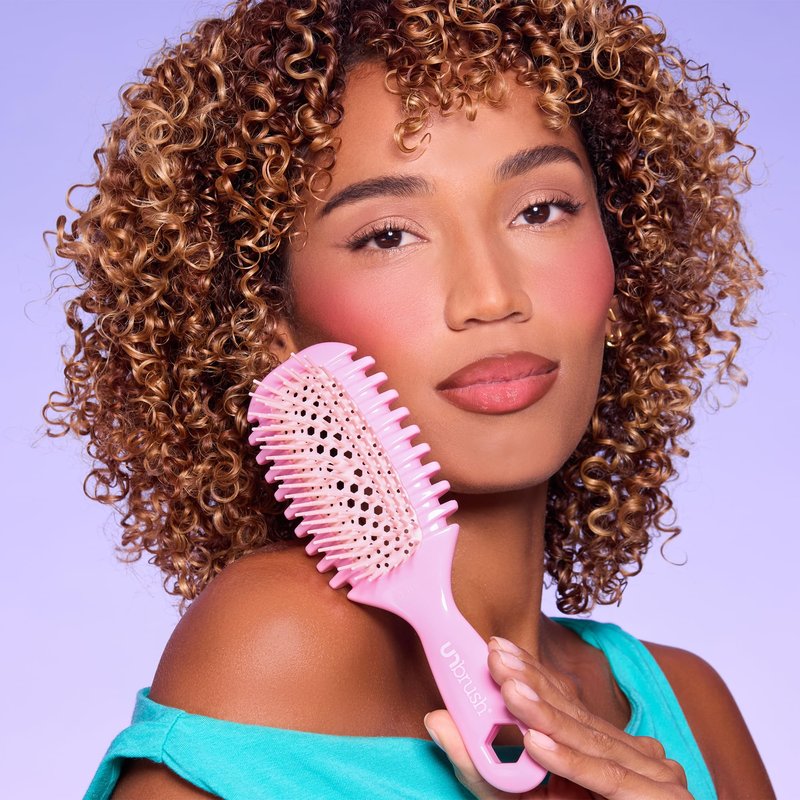 FHI Heat UNbrush Curl Defining Brush — Wavy, Coily, and Curly Hair Brush with DuoFlex Bristles & StyleCurl Handle — for Gentle Detangling & Faster Styling on Wet Hair - Pink Clouds