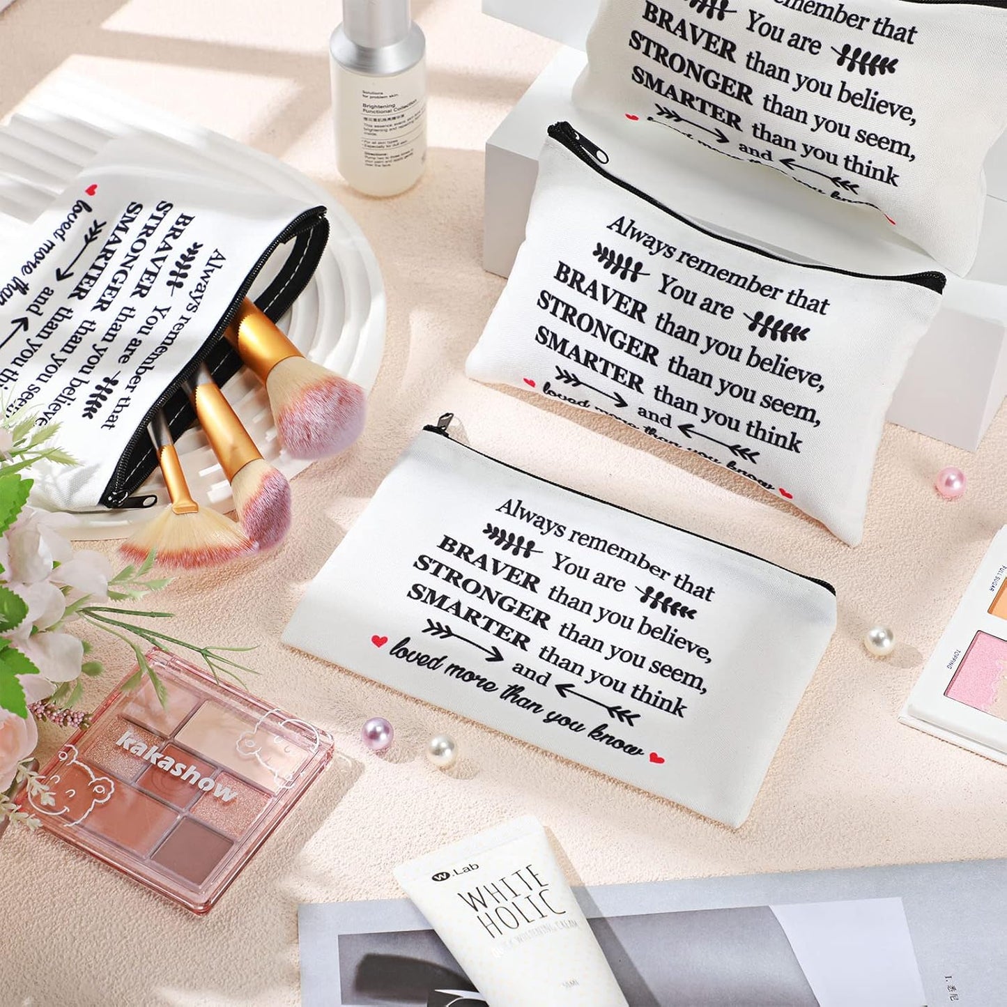 Inspirational Makeup Bags - 26 Pcs Cosmetic Bag Set for Women | Empowerment Quotes & Zipper Closure