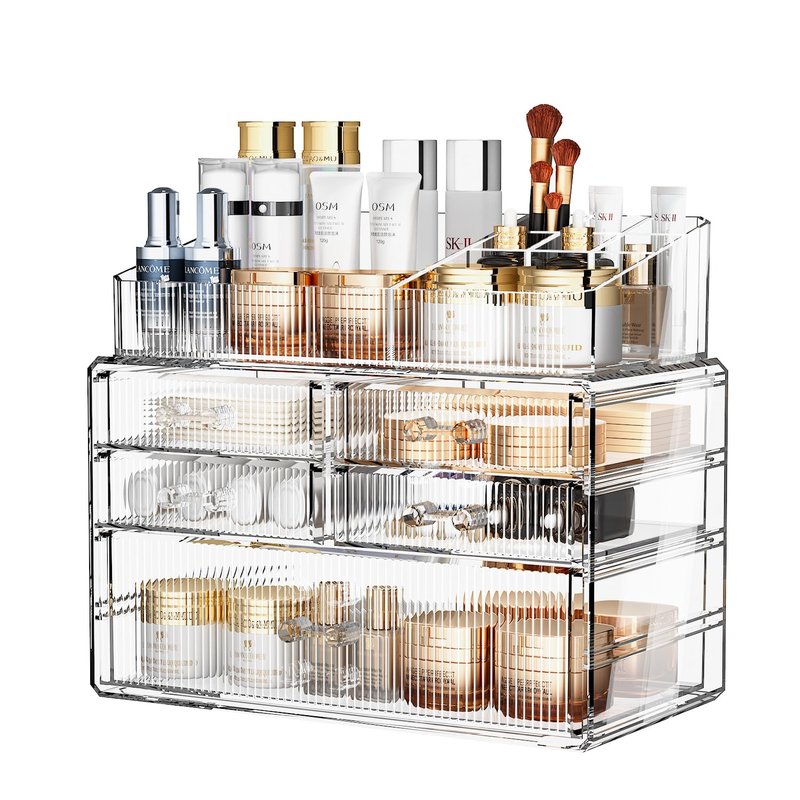 ZHIAI Stackable Organizer, Acrylic Cosmetic Organizer for Dresser, Vanity, Kitchen Cabinet, Bathroom, Under Sink, Home Organization and Storage (1 Top 5 Drawers)