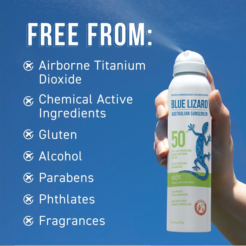 Blue Lizard Mineral Sunscreen Spray SPF 50+ for Athletes, Kids - Zinc Oxide Formula, 5 fl oz Each
