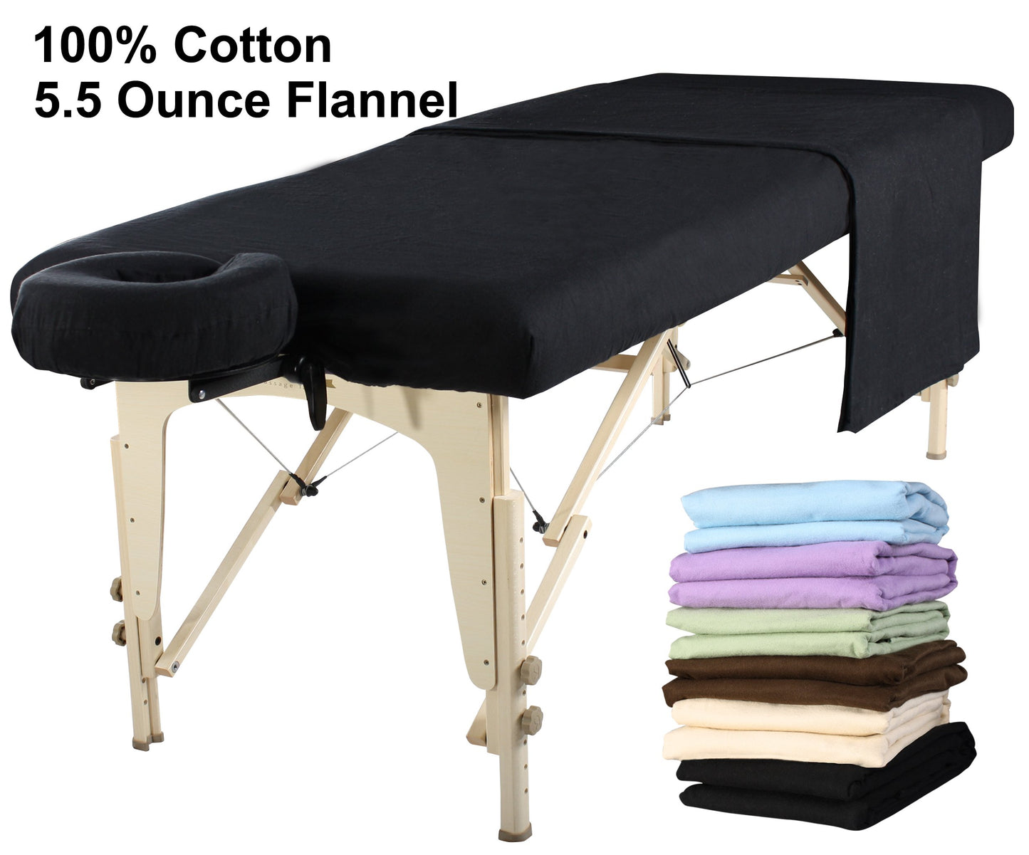 Master Massage Cotton Flannel Sheets Set (3 Piece Set) Massage Table Cover Set, Beauty Salon SPA Bed Replacement Cover, Includes Table Cover, Face Cushion Cover, Table Sheet, Black
