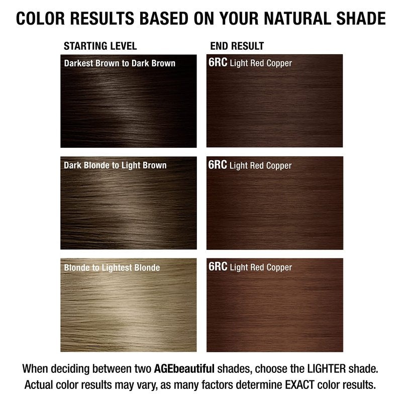 AGE beautiful Permanent Hair Color Dye Liqui Creme & Developer Starter Kit | 100% Gray Coverage | Anti-Aging | Biotin for Thicker, Fuller, Healthier Hair | 6RC Light Red Copper