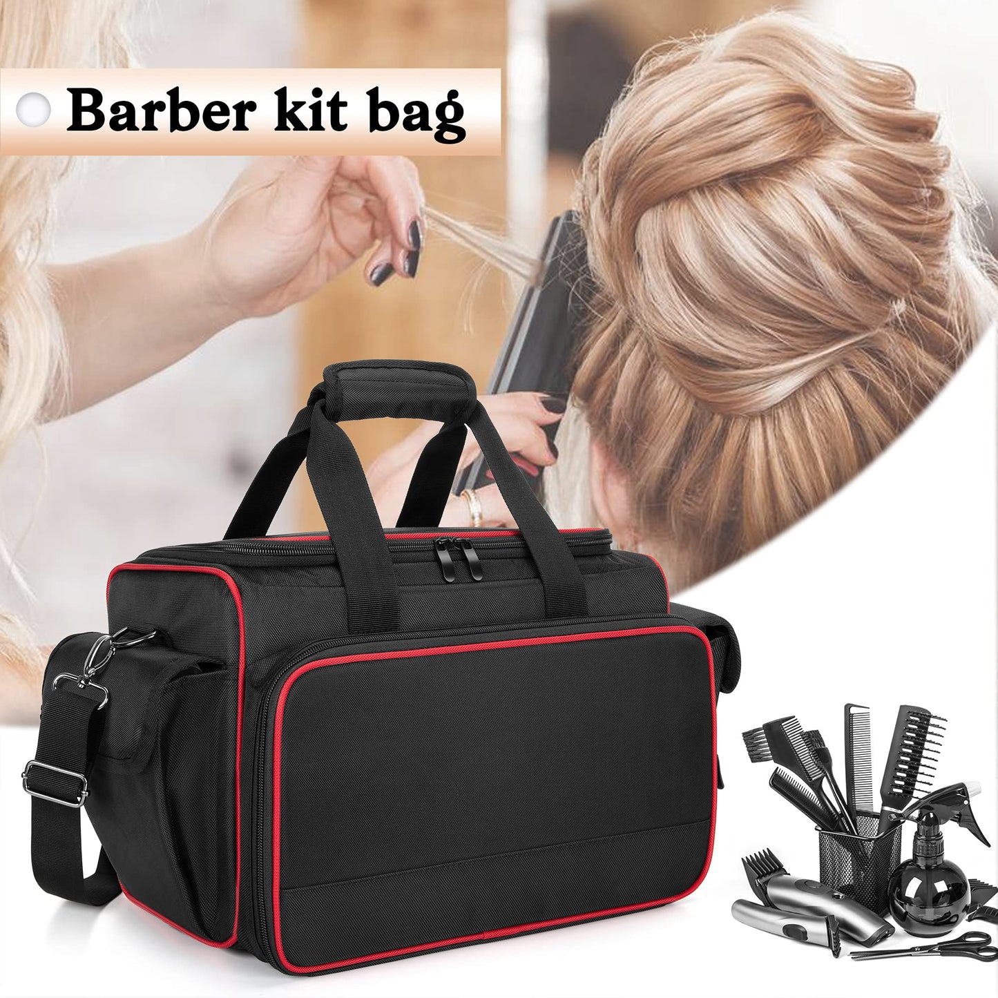 BAFASO Hairdresser Bag with Adjustable Dividers, Tattoo Case Holds Tattoo Supplies, Travel Barber Case Holds Various Hair Cutting Tools (Bag Only), Black