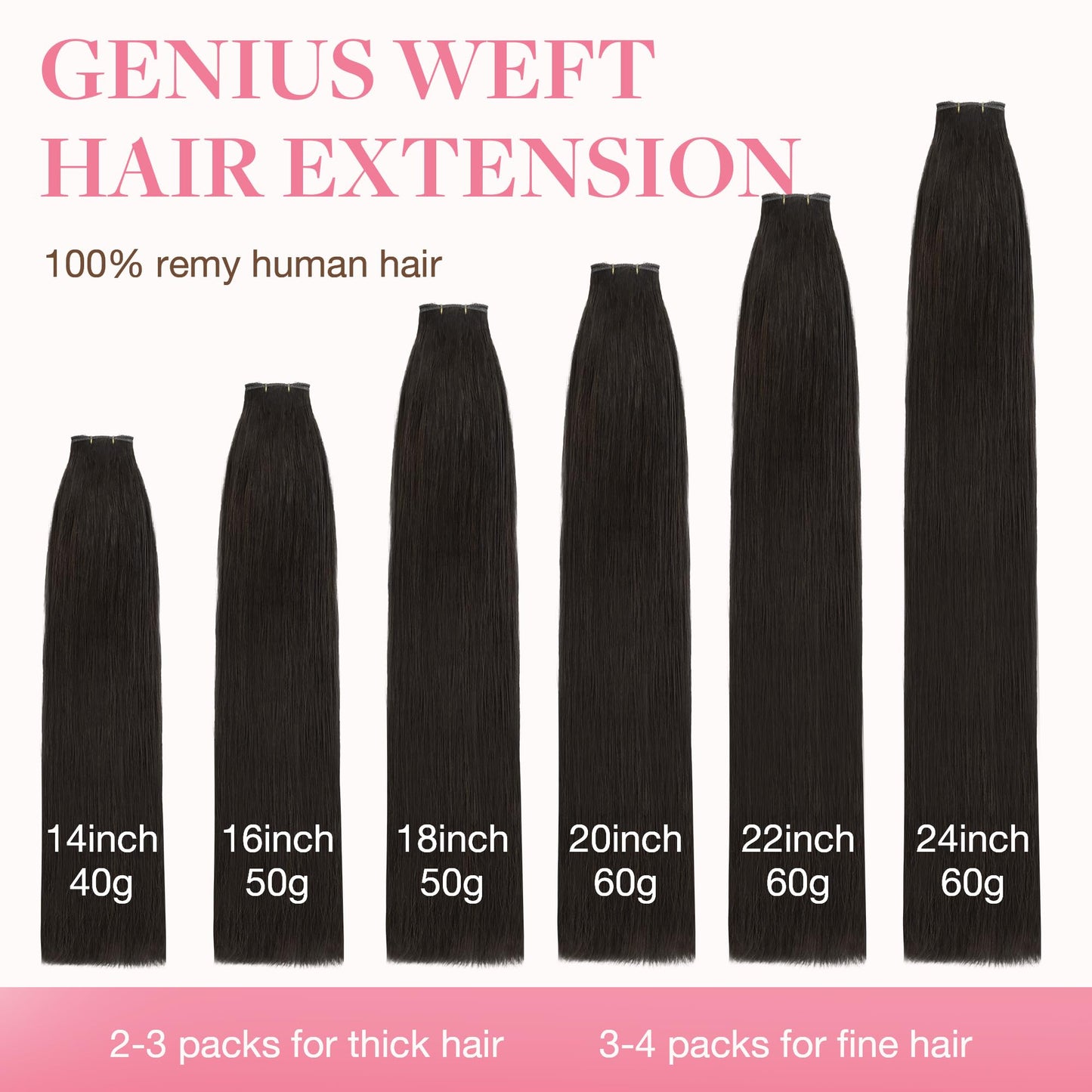 GOO GOO Genius Weft Hair Extensions Human Hair, Sew In Hair Extensions Rooted Remy Weft, 2 Dark Brown 14inch 40g, Hand Tied Weft Hair Extensions