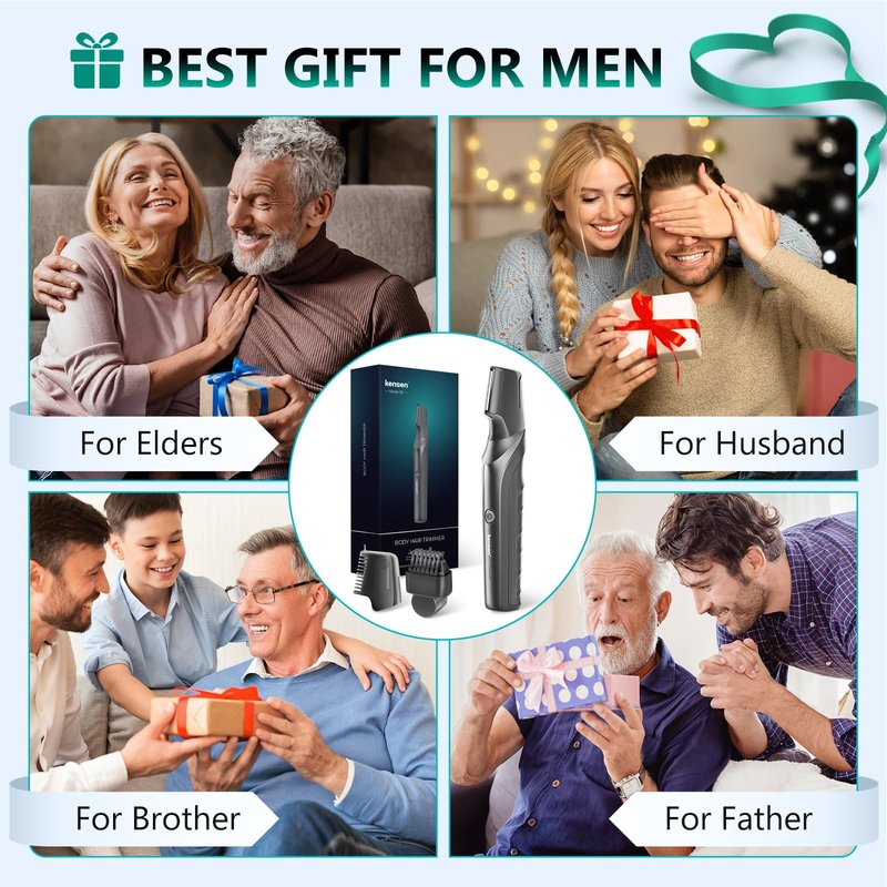 kensen Body Hair Trimmer for Men - Manscape Beard Trimmer for Men, V-Shaped Trimming Head with 2 Comb Attachments Mens Groin & Pubic Hair Trimmer IPX5 Waterproof Wet/Dry Mens Electric Razor