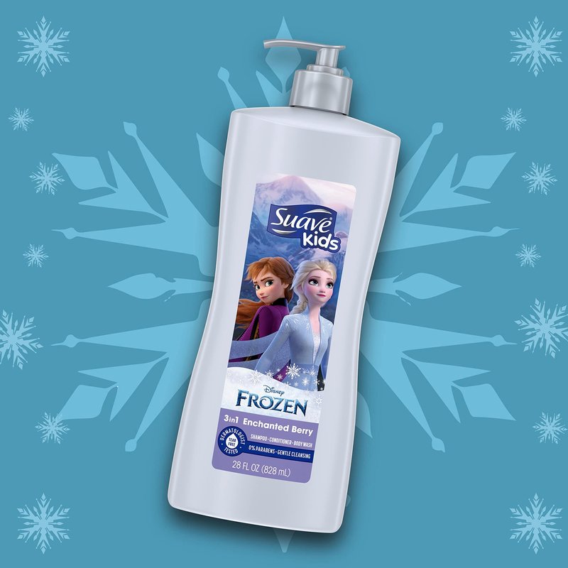 Suave Kids 3 in 1 Enchanted Berry Pack of 4 Shampoo, Conditioner, & Body Wash,Dermatologist Tested and Tear-free 28 oz