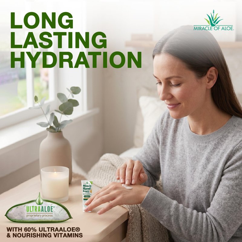 Miracle Hand Repair Cream for Dry Cracked Hands 1 oz Best Healing Hand Cream with 60% Aloe Vera - Non-Greasy Moisturizer for Working Hands - Fast Absorbing Lotion for Extremely Dry Skin (3-Pack)