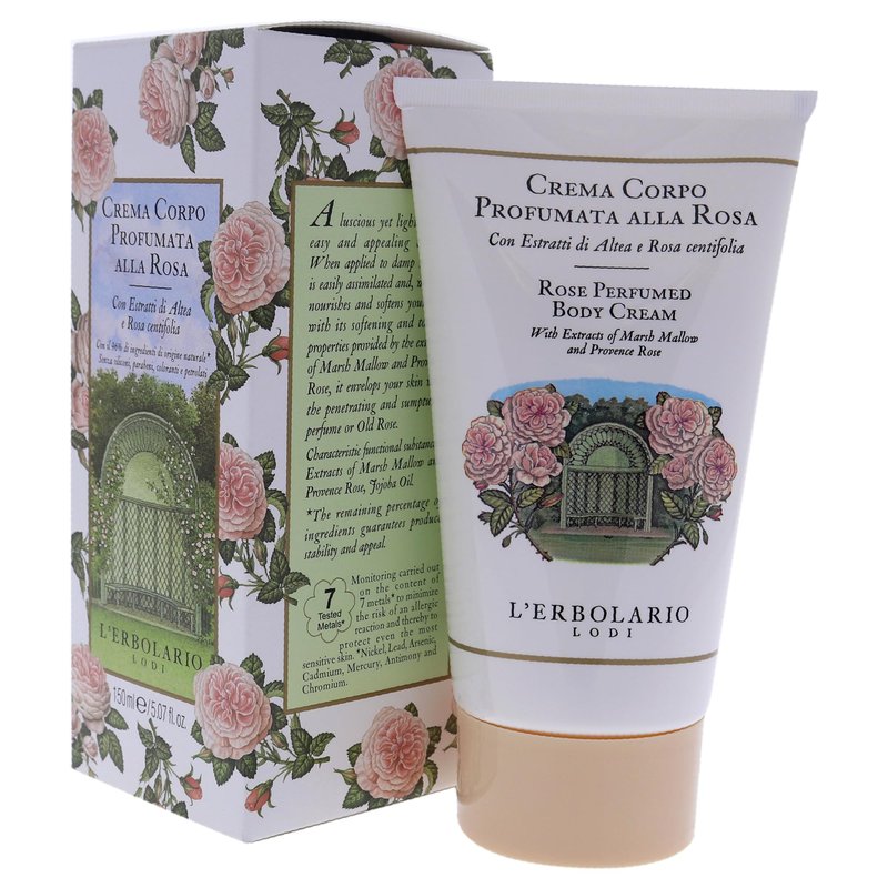 L'Erbolario Body Cream – Moisturizing Body Butter with Marsh Mallow and Provence Rose – Nourishing Skin Care with Floral Amber Scent – Rose - 5.1 oz