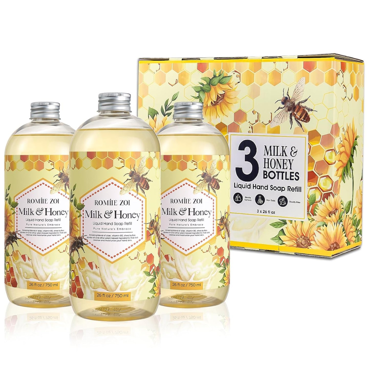 Sweet Vanille Liquid Hand Soap Refill Gift Set – 3 Pack (26 Fl Oz Each), Plant-Based & Biodegradable for Kitchen & Bathroom
