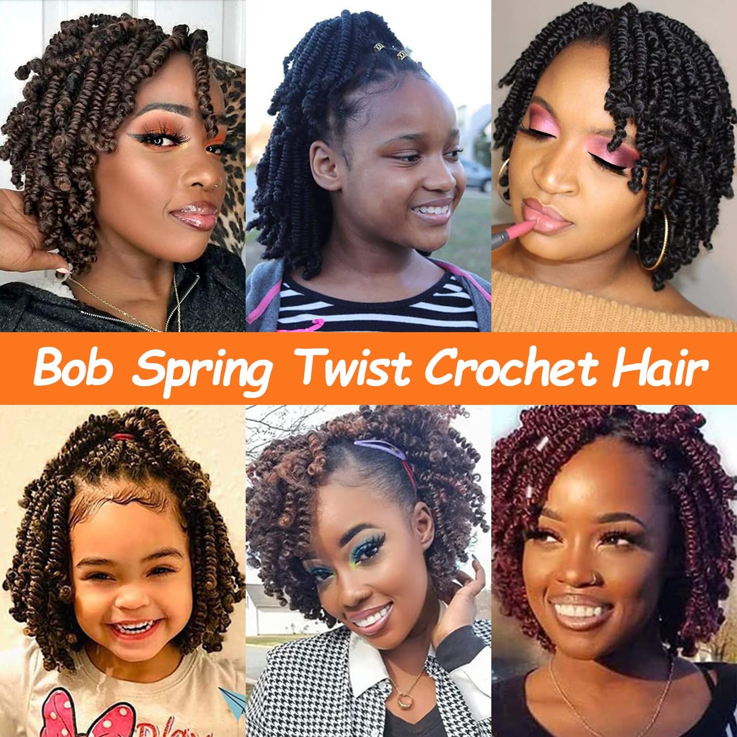 Lifabeauty 8 Packs Short Bob Spring Twist Crochet Hair 8Inch Pretwisted Passion Twist Crochet Hair Curly Pre Looped Crochet Braids Hair Kids Twist Crochet Hair for Black Women (8 Inch, 1B#)