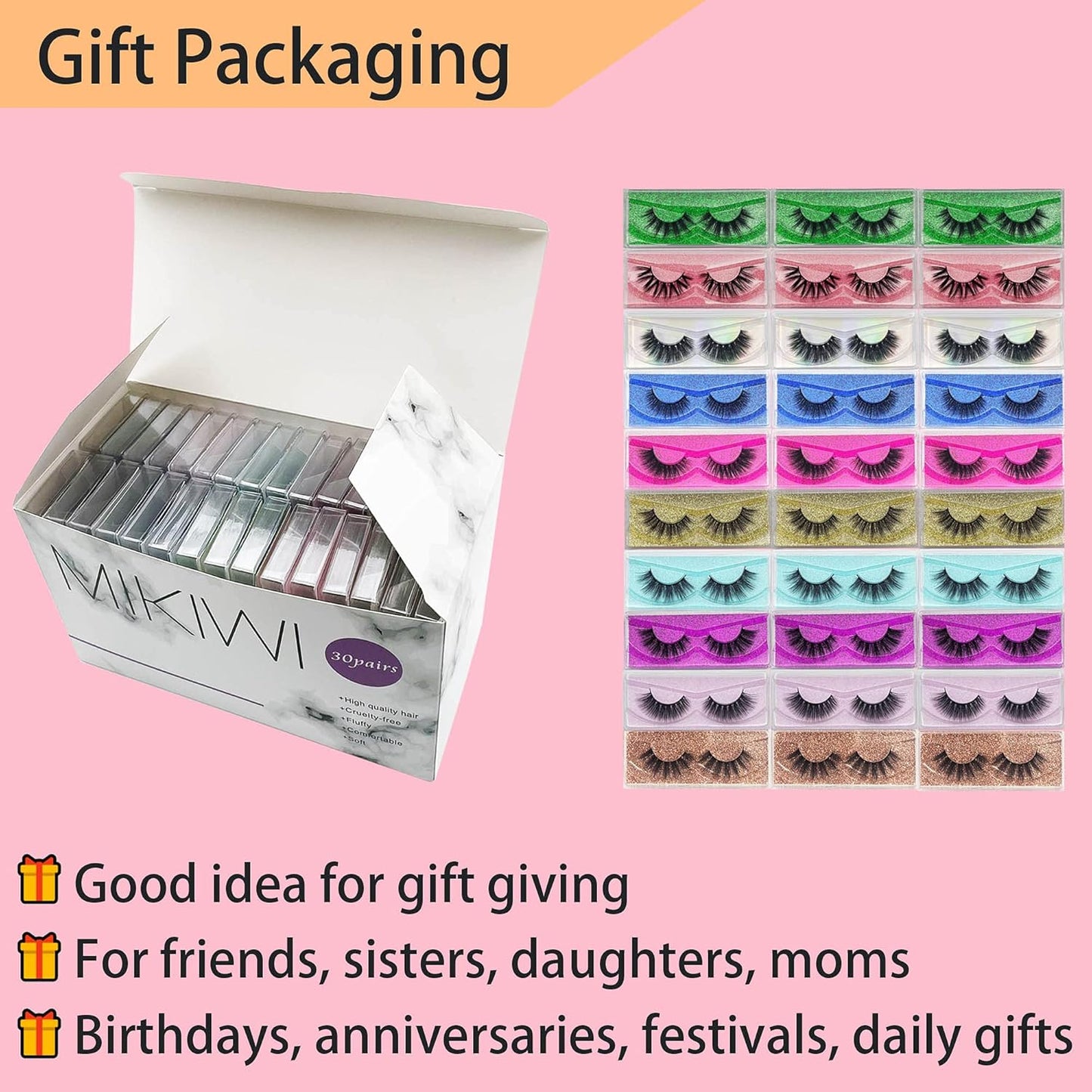 Mikiwi 30 Pack 5D Fake Mink Eyelashes - Fluffy Natural Volume | 12-20mm Individual Faux Mink Lashes