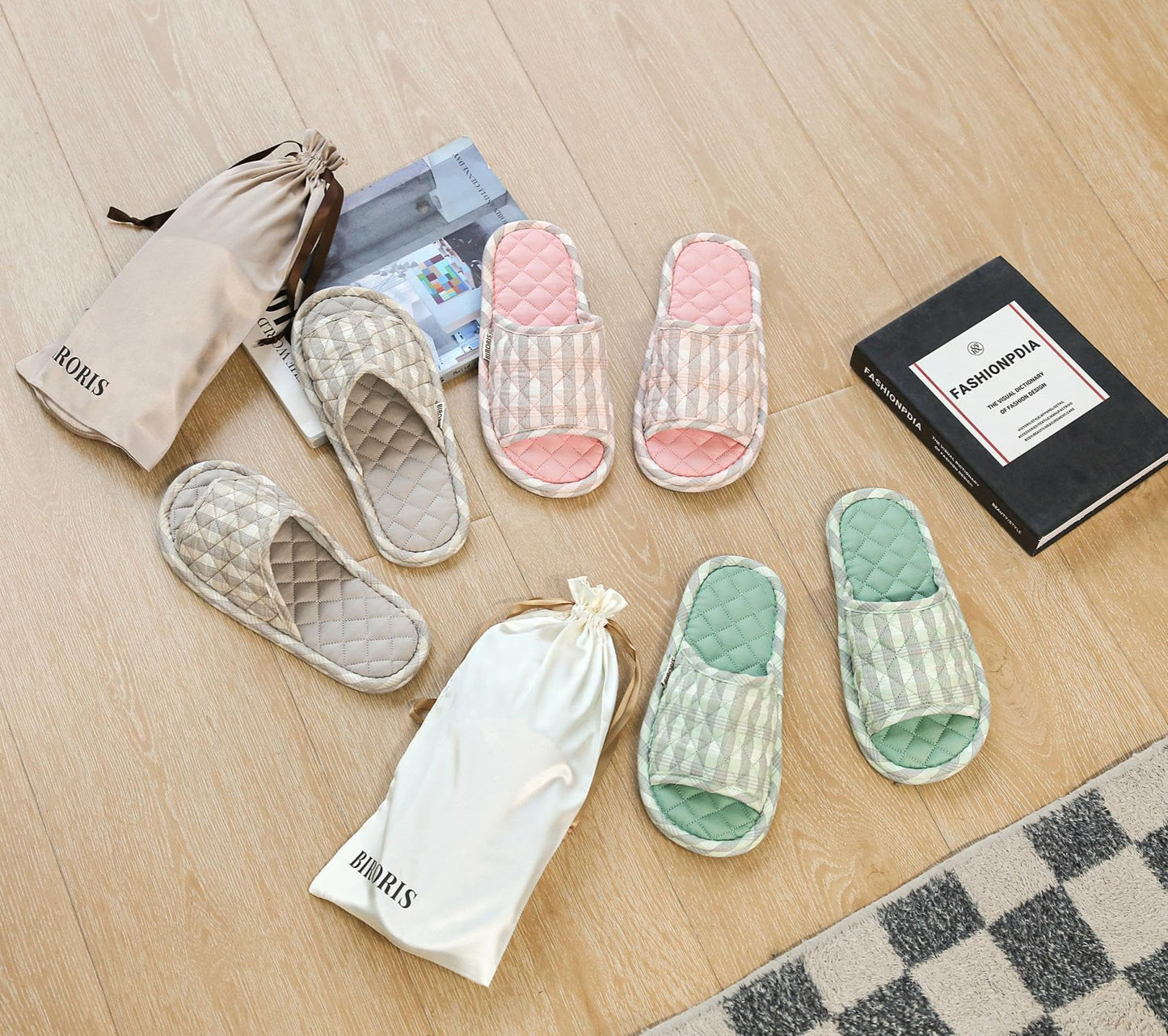 3 Pairs Floral Cotton House Slippers for Women, Open Toe Indoor Slippers Comfortable Washable Portable Foldable Guest Travel Hotel Airplane Spa Slippers (Light Stripes, 9-10.5, Adult, Women, 9, Numeric Range, US Footwear Size System, 10.5, Medium)