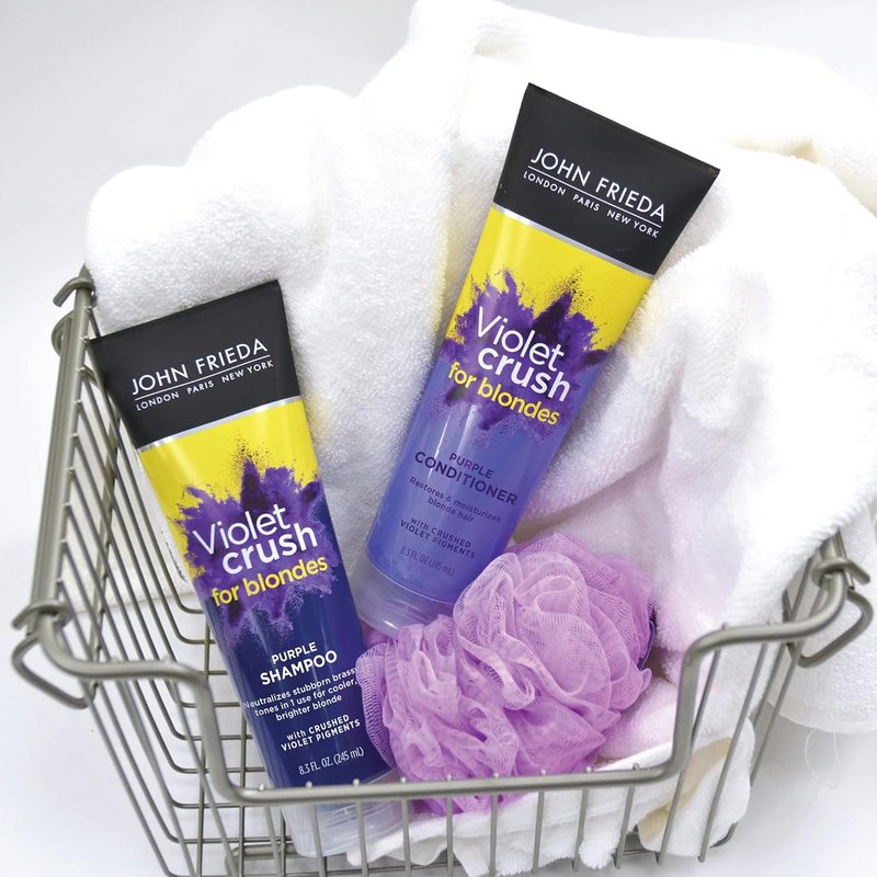 John Frieda Violet Crush Purple Conditioner - Neutralizes Brassy Tones for Cooler Blonde | 16 FL OZ (475ml)
