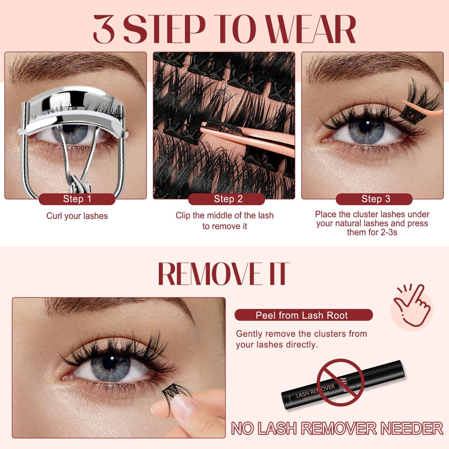 Higu clace Self Adhesive Eyelashes Volume Pre Glued lash clusters kit Mix 10-16mm, Preglued Eyelash No Glue Needed Easy to Use, DIY Eyelash clusters(AD11)