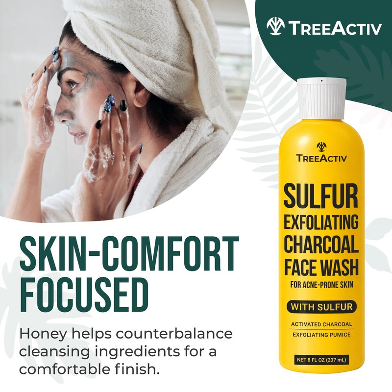 Sulfur 10% Exfoliating Charcoal Acne Face Wash, 8 Fl Oz, Face Wash for Men & Women, Sulfur Acne Wash for Acne, Activated Charcoal & Pumice, Foaming Daily Women & Men's Face Wash