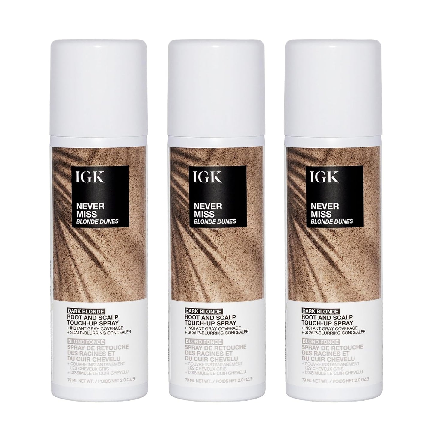 IGK NEVER MISS Root & Scalp Touch-Up Spray - Dark Blonde Temporary Gray Coverage & Thinning Concealer | 3 Pack for All Hair Types