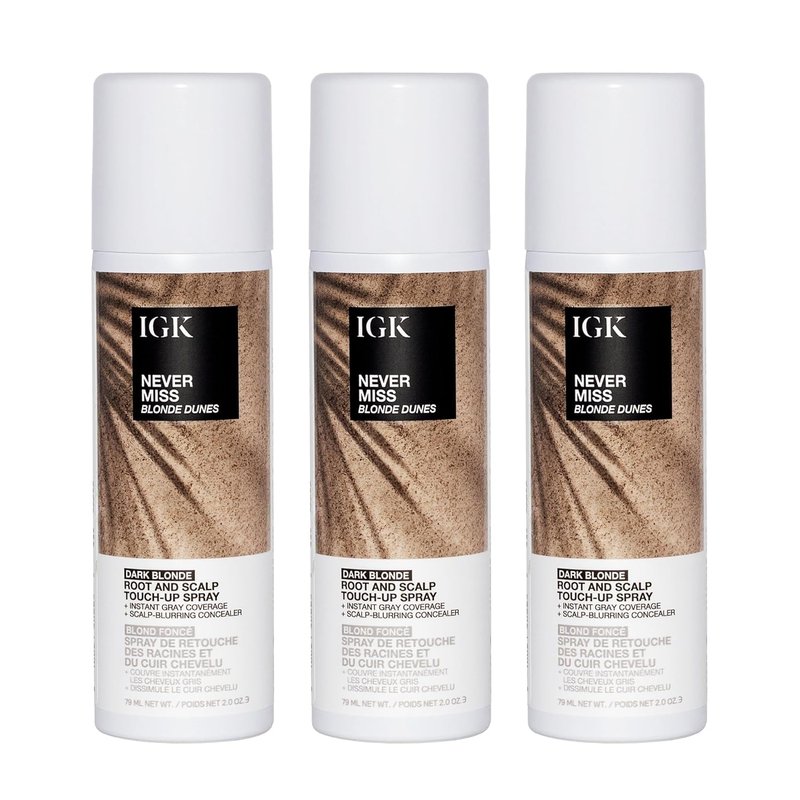 IGK NEVER MISS Root & Scalp Touch-Up Spray - Dark Blonde Temporary Gray Coverage & Thinning Concealer | 3 Pack for All Hair Types