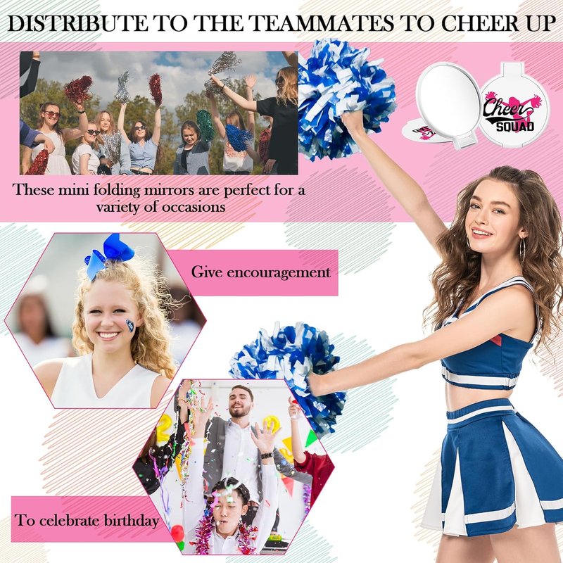 Cheerleader Gifts - 50 Pcs Compact Folding Pocket Purse Mini Makeup Mirror | Inspirational Travel Gift for Team Graduation (White)