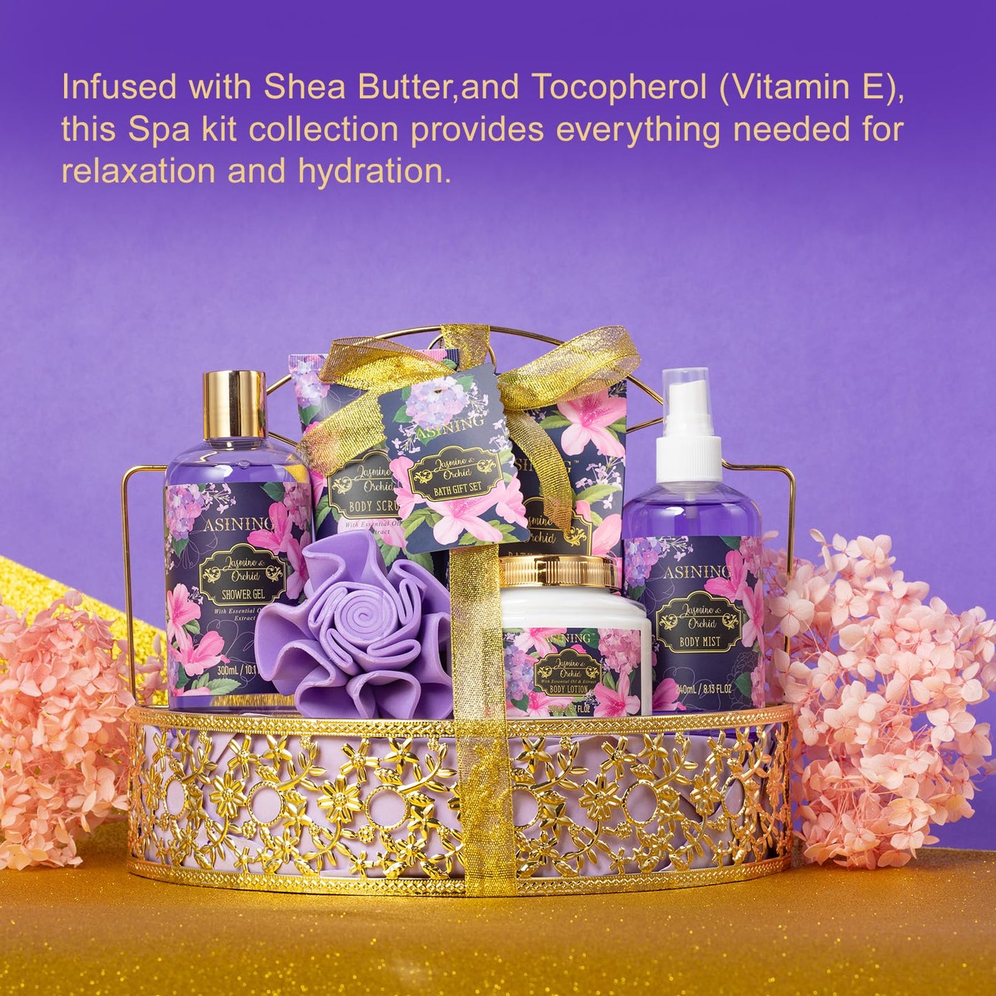 Beauty Kits for Women, Home Spa Baskets Bath Gifts, Bath Spa Kit for Women with Scents Lotion, Luxury Orchid & Jasmine Scent Gift Basket for adults Beauty & Personal Care Set Body Gift Set