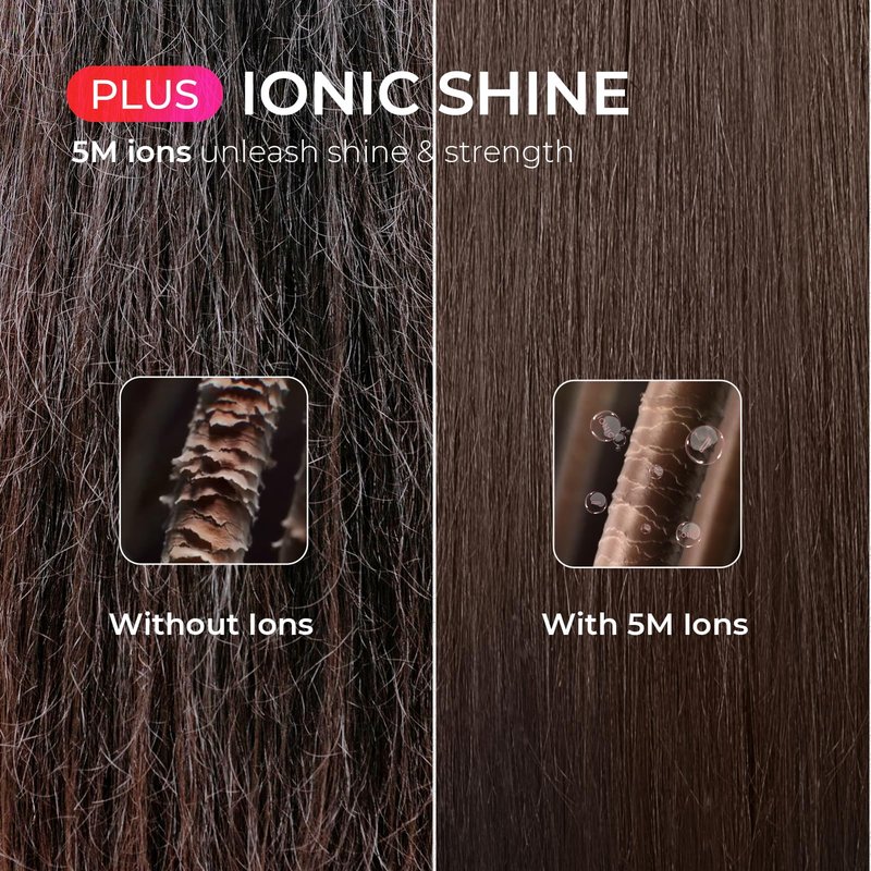 TYMO Ring Plus Ionic Hair Straightener Brush - Straightening Comb with Negative Ions for Women, Titanium Coating, 9 Temp Settings & LED Display, Dual Voltage, Professional Styling Tools, Gold Blush
