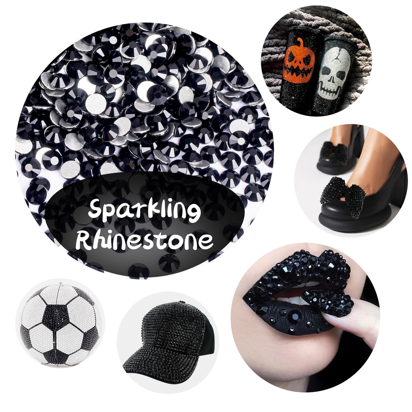 10000PCS Black Rhinestones Bulk, Flat Back Crystal Glass Stone Round Gems,SS20, 4.6-4.8mm