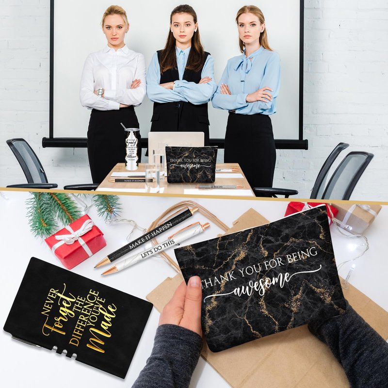 Domensi 6 Pcs CNA Week Thank You Gift Employee Appreciation Gift for Women Teacher May You Be Proud 20 oz Rustic Marble Sign Tumbler Makeup Bag Journal for Graduation Work Business(Black)