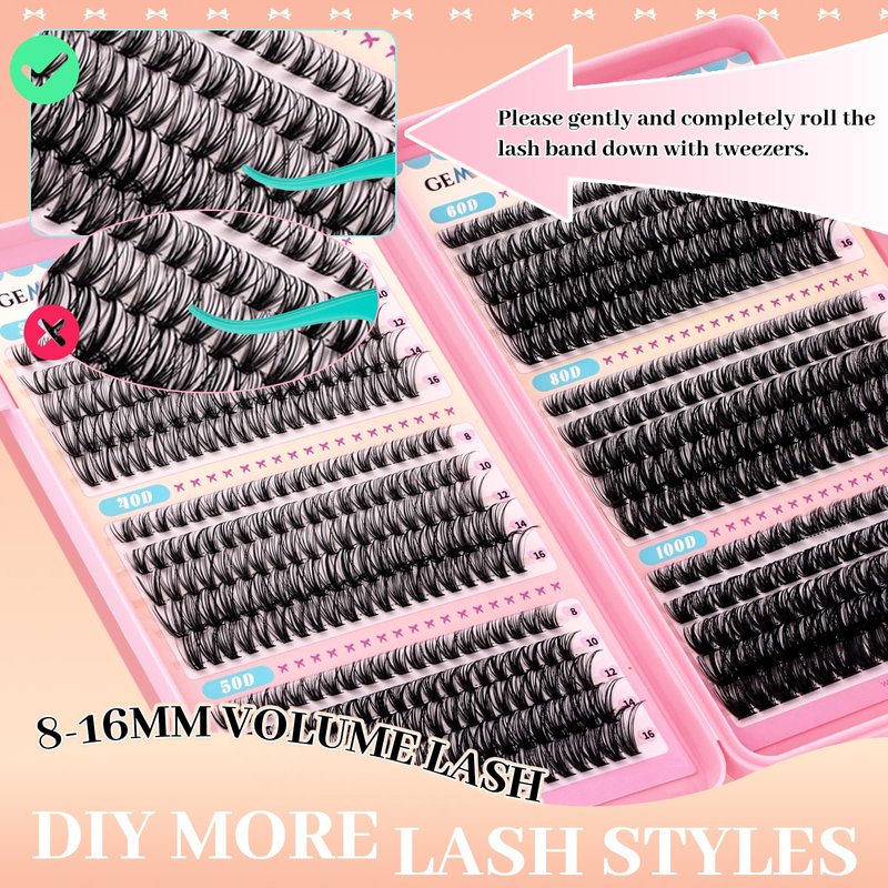 GEMERRY 565Pcs Lash Clusters D Curl (30D-100D, 8-16mm)