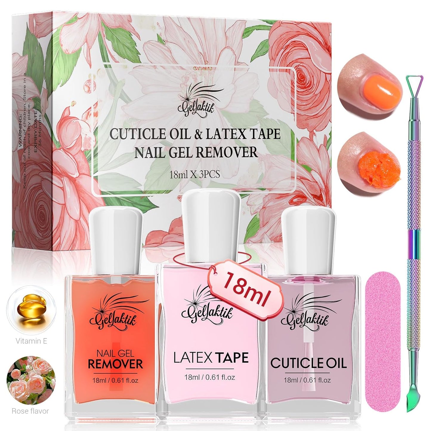 Gel Polish Remover Kit - 3 x 18ml with Cuticle Oil & Liquid Latex Tape, Fast 3-5 Min Removal