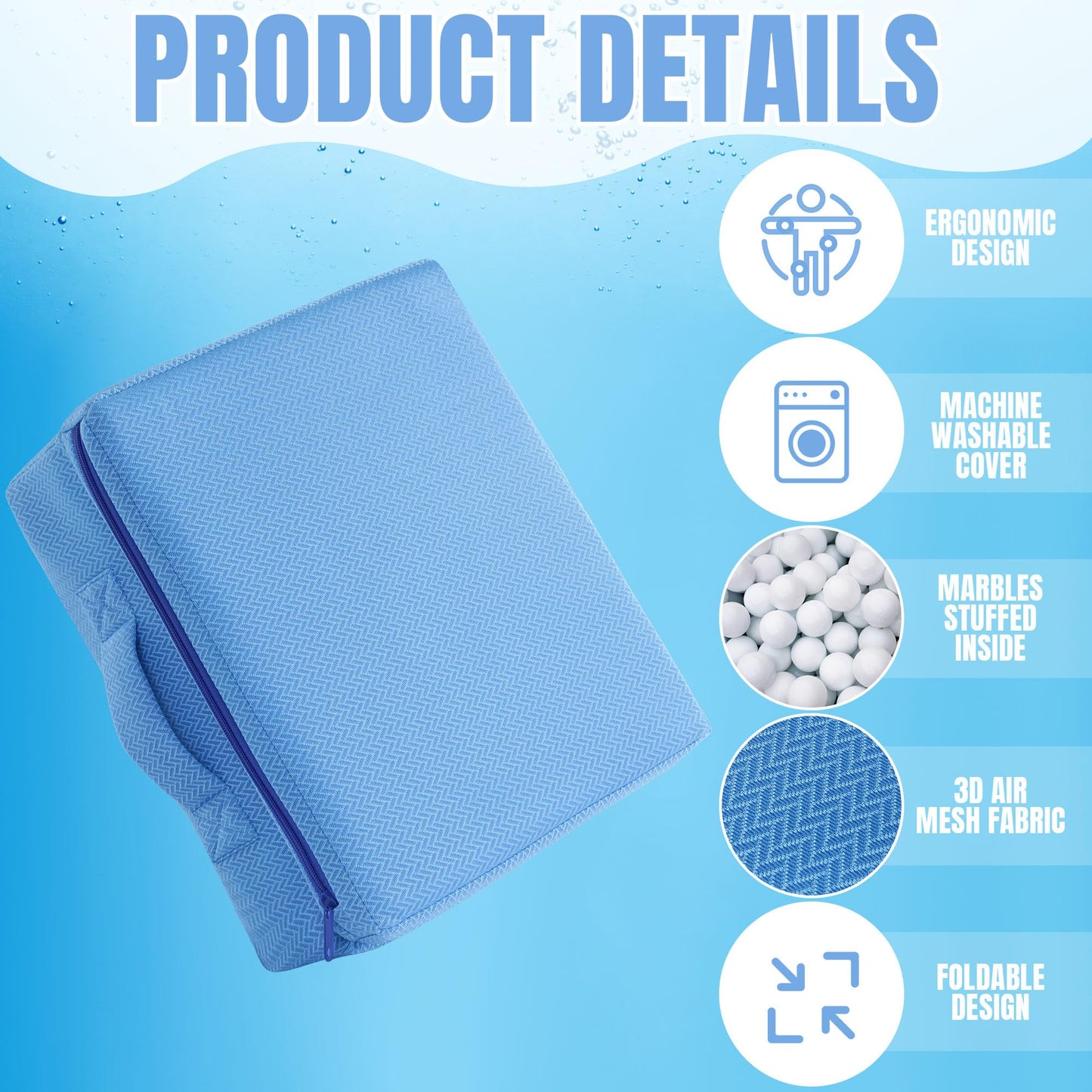 MABOZOO Foldable Hot Tub Booster Seat, Adjuatable 2 Heights Extra Thick Hot Tub Pillow Bath Seat with Back Support Cushions, Washable Hot Tub Seat Cushion for Indoor Outdoor (Blue)