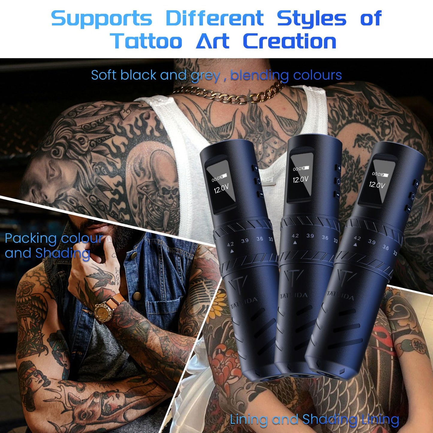 Tattoo Gun portable tattoo machine, 2400mAh Rotary Tattoo Machine with 7 stroke length Options, Pro Tattoo Guns with Motor Power reliable for all kinds of needles, ink (One Battery)
