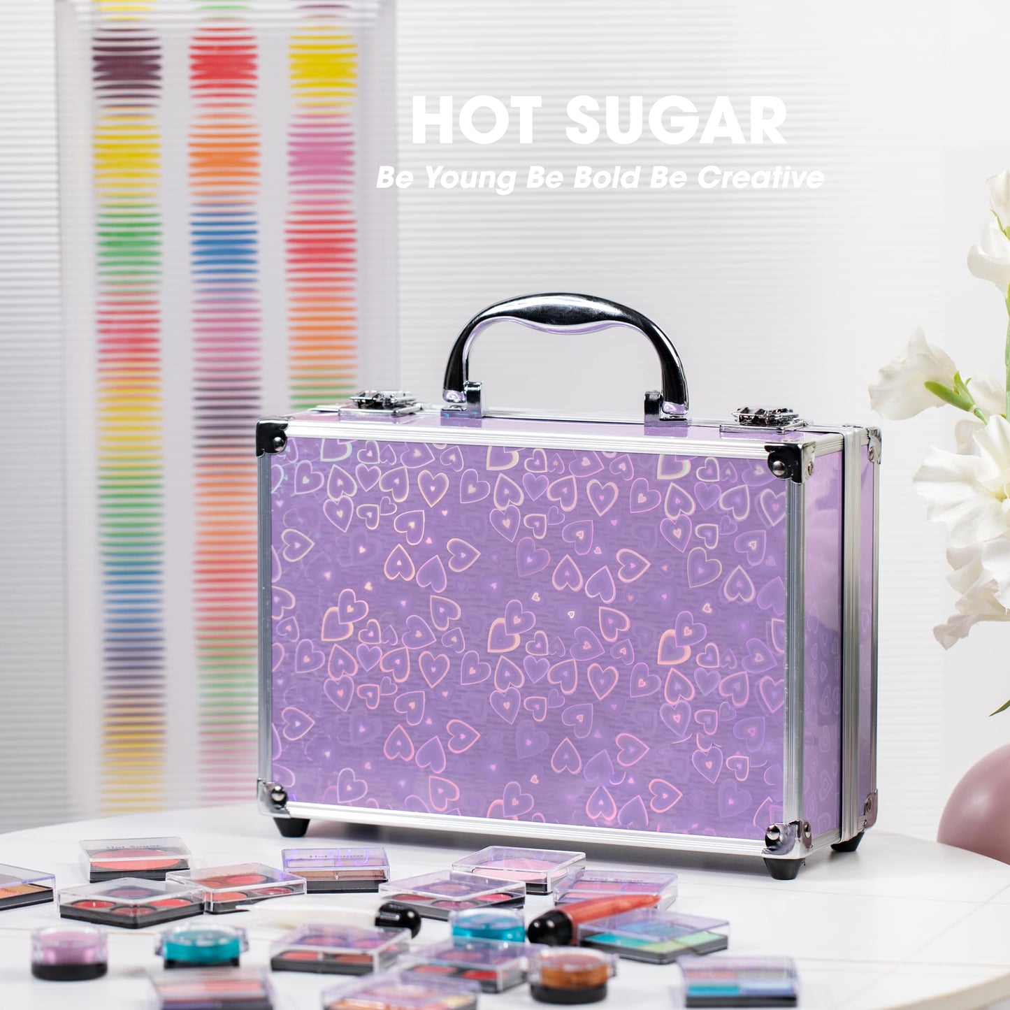 Hot Sugar Makeup Kit for Teenager Girls - Full Starter Cosmetics Set with Eye Shadow Lip Balm Blush Lip Gloss Brush Lip Pencil Eye Pencil and Mirror (Purple Love)