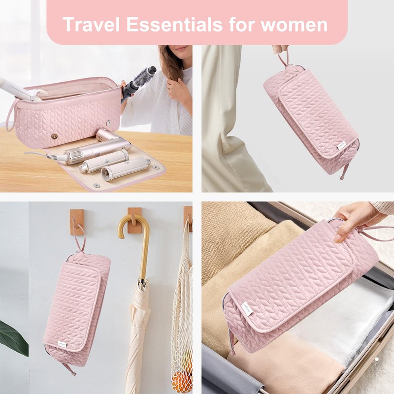 Hair Tools Travel Bag Karsyon Heat Resistant Mat Case Hot Tools Straightener, Curling Iron,Hair Dryers,Haircare Accessories Travel Essentials for Women 2 in 1 Organizer Bags (Pink)