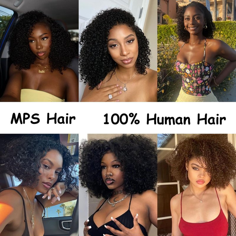 MPS Kinky Curly Human Hair Wigs for Black Women Afro Curly Human Hair 180% Density 12 Inch Full Head Clip in U Part Wigs Human Hair Pre Plucked U Shape Wigs (Natural Black)