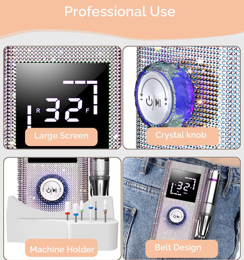 Cordless Nail Drill Machine ,OBEEGOO Diamond Surface Rechargeable Nail Drill 35000RPM Portable Electric E File Electric Acrylic Nail File Tools for Gel Nail ,Nail Beauty Salon (Diamond)