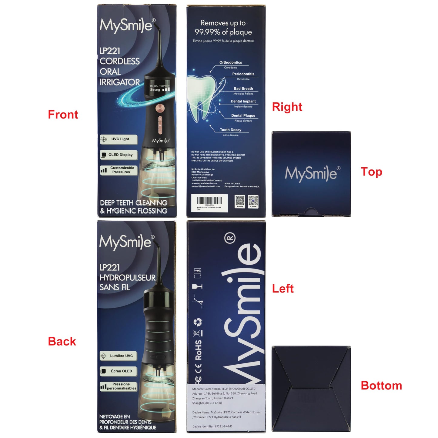 MySmile LP221 Cordless Water Flossers for Teeth with UVC Light Sanitizer and OLED Display, 335ML 4 Modes Water Teeth Cleaner Picks for Teeth Cleaning and Water Flossing (Midnight Black)