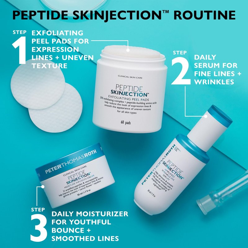 Peter Thomas Roth | Peptide Skinjection™ Exfoliating Peel Pads, For Smoothing Expression Lines & Emerging Wrinkles, Fragrance-Free, Alcohol-Free, For All Skin Types