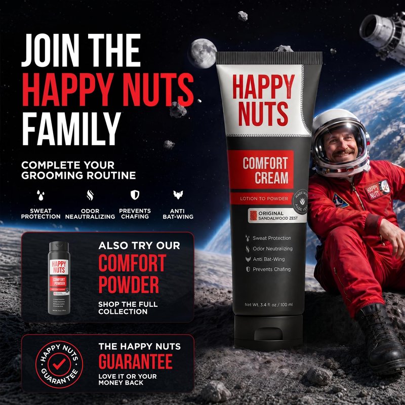 HAPPY NUTS Comfort Cream Deodorant For Men: Anti-Chafing Sweat Defense, Odor Control, Aluminum-Free Mens Deodorant & Hygiene Products for Men's Private Parts 3.4 Fl Oz (2 Pack), Original Scent